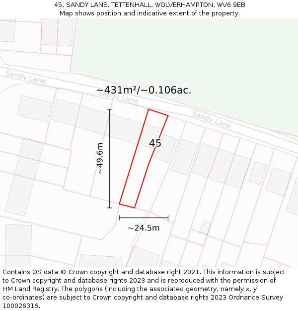 45, SANDY LANE, TETTENHALL, WOLVERHAMPTON, WV6 9EB: Plot and title map