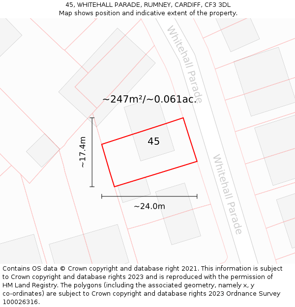 45, WHITEHALL PARADE, RUMNEY, CARDIFF, CF3 3DL: Plot and title map