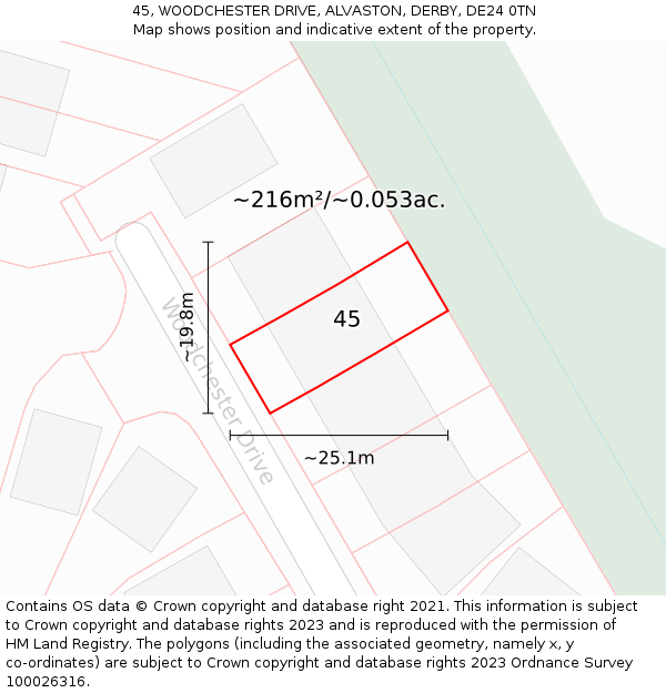45, WOODCHESTER DRIVE, ALVASTON, DERBY, DE24 0TN: Plot and title map