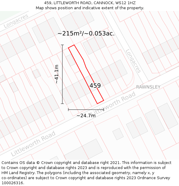459, LITTLEWORTH ROAD, CANNOCK, WS12 1HZ: Plot and title map