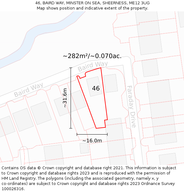 46, BAIRD WAY, MINSTER ON SEA, SHEERNESS, ME12 3UG: Plot and title map