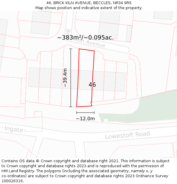 46, BRICK KILN AVENUE, BECCLES, NR34 9RS: Plot and title map