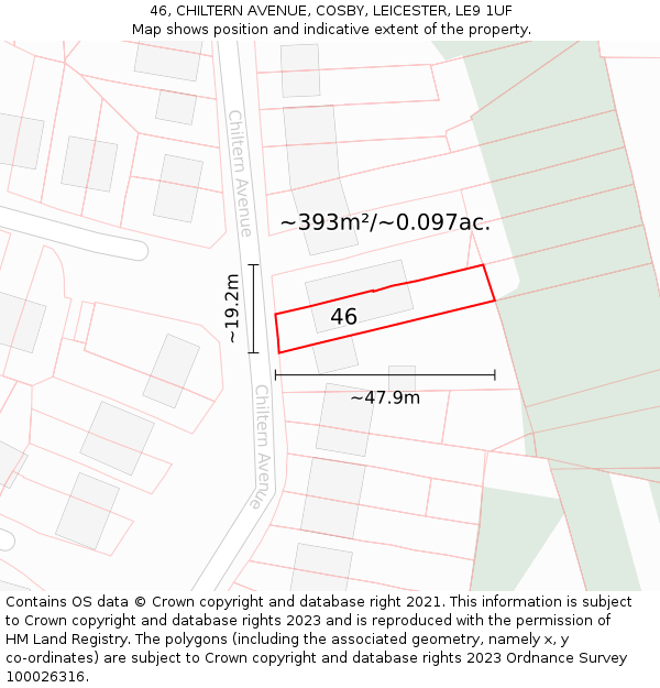 46, CHILTERN AVENUE, COSBY, LEICESTER, LE9 1UF: Plot and title map