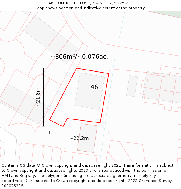 46, FONTMELL CLOSE, SWINDON, SN25 2PE: Plot and title map