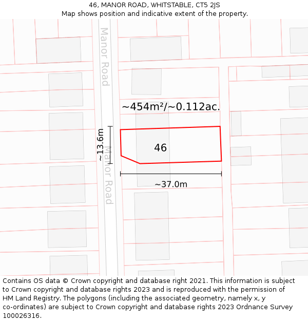 46, MANOR ROAD, WHITSTABLE, CT5 2JS: Plot and title map