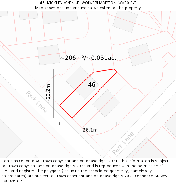 46, MICKLEY AVENUE, WOLVERHAMPTON, WV10 9YF: Plot and title map