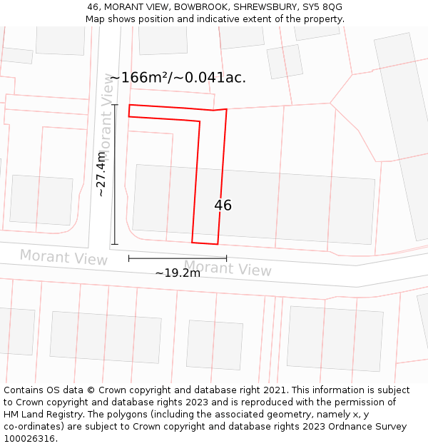 46, MORANT VIEW, BOWBROOK, SHREWSBURY, SY5 8QG: Plot and title map