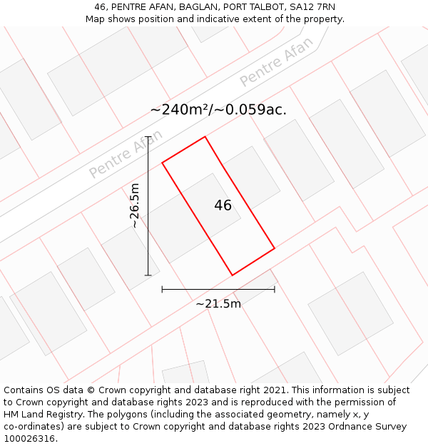 46, PENTRE AFAN, BAGLAN, PORT TALBOT, SA12 7RN: Plot and title map