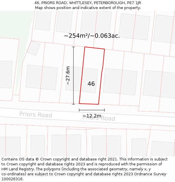 46, PRIORS ROAD, WHITTLESEY, PETERBOROUGH, PE7 1JR: Plot and title map