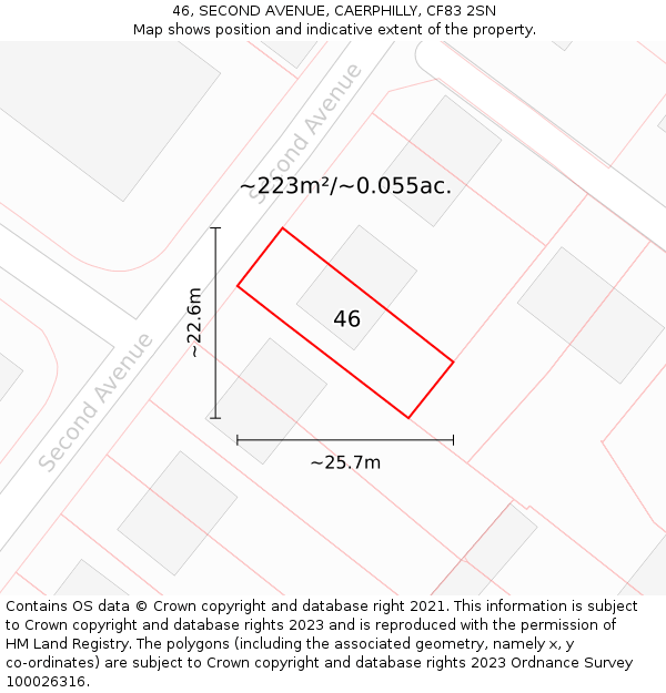 46, SECOND AVENUE, CAERPHILLY, CF83 2SN: Plot and title map