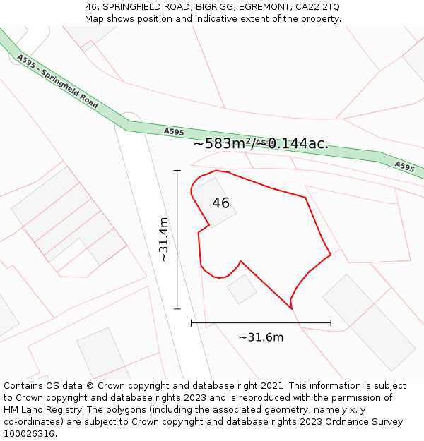 46, SPRINGFIELD ROAD, BIGRIGG, EGREMONT, CA22 2TQ: Plot and title map