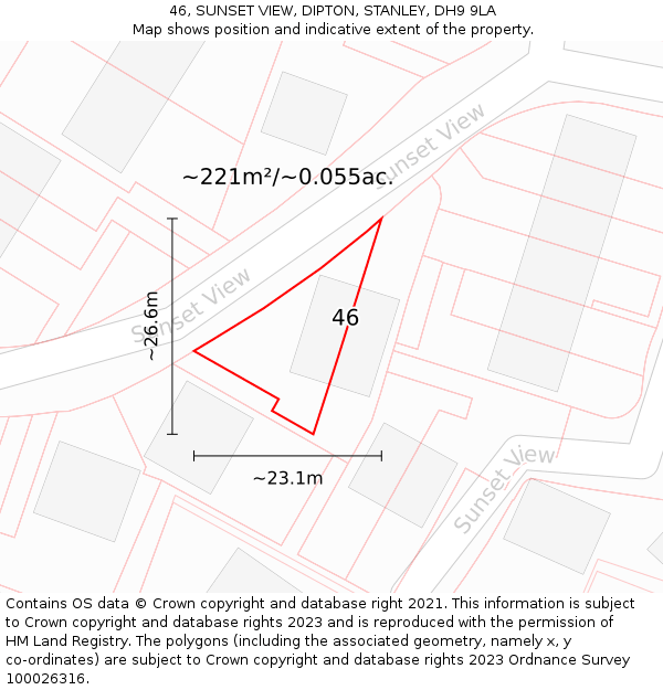 46, SUNSET VIEW, DIPTON, STANLEY, DH9 9LA: Plot and title map