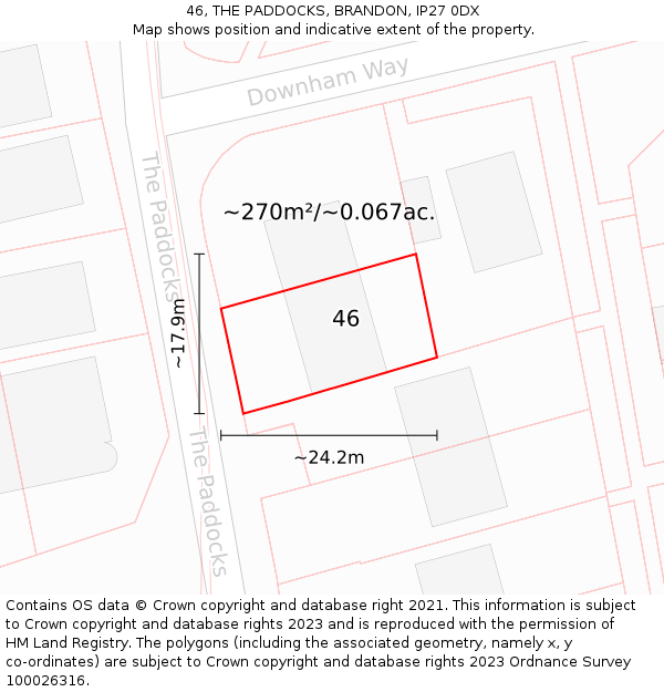 46, THE PADDOCKS, BRANDON, IP27 0DX: Plot and title map