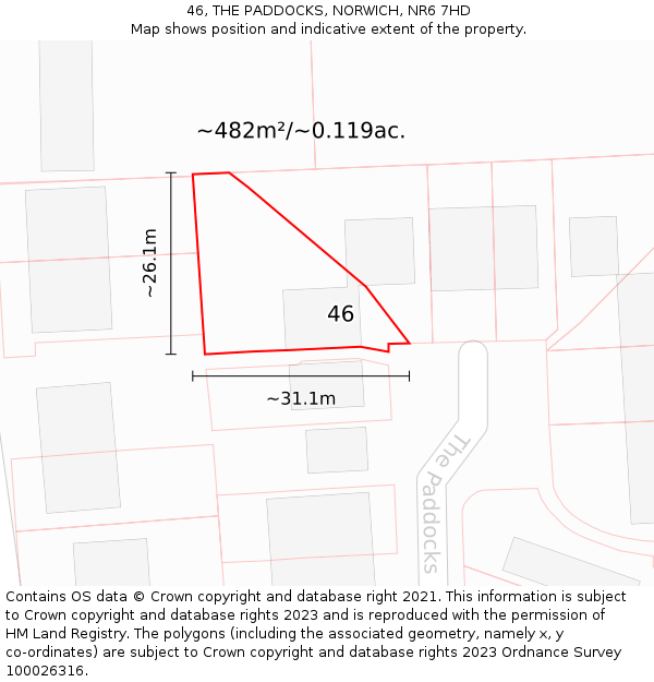 46, THE PADDOCKS, NORWICH, NR6 7HD: Plot and title map