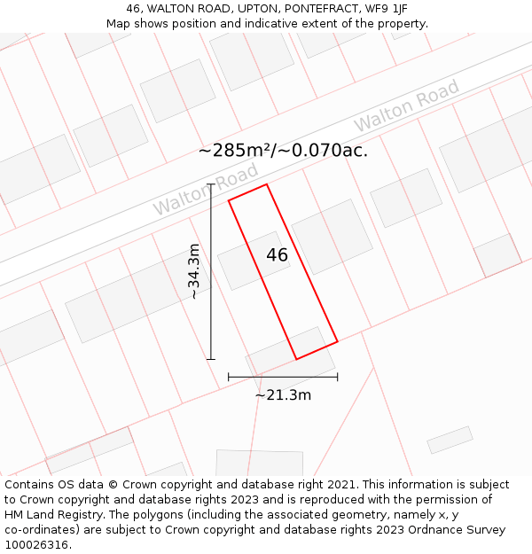 46, WALTON ROAD, UPTON, PONTEFRACT, WF9 1JF: Plot and title map