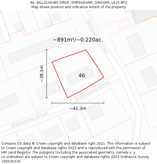 46, WILLOUGHBY DRIVE, EMPINGHAM, OAKHAM, LE15 8PZ: Plot and title map
