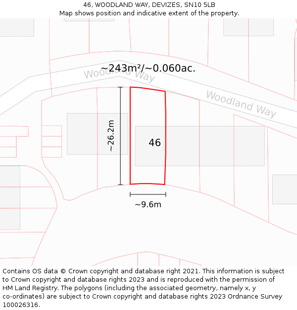 46, WOODLAND WAY, DEVIZES, SN10 5LB: Plot and title map