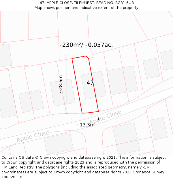 47, APPLE CLOSE, TILEHURST, READING, RG31 6UR: Plot and title map