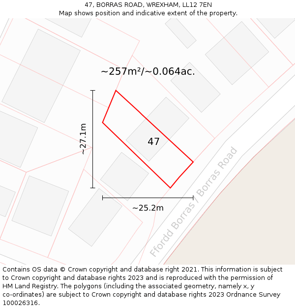 47, BORRAS ROAD, WREXHAM, LL12 7EN: Plot and title map