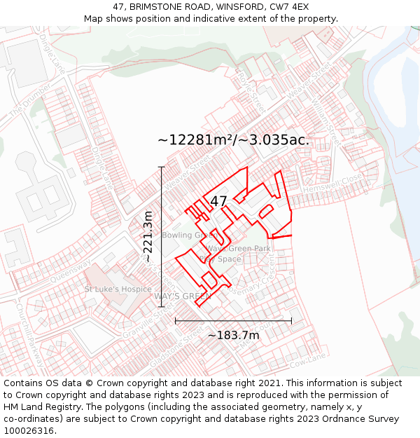 47, BRIMSTONE ROAD, WINSFORD, CW7 4EX: Plot and title map