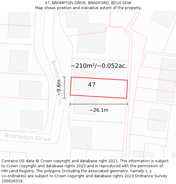 47, BROMPTON DRIVE, BRADFORD, BD10 0DW: Plot and title map