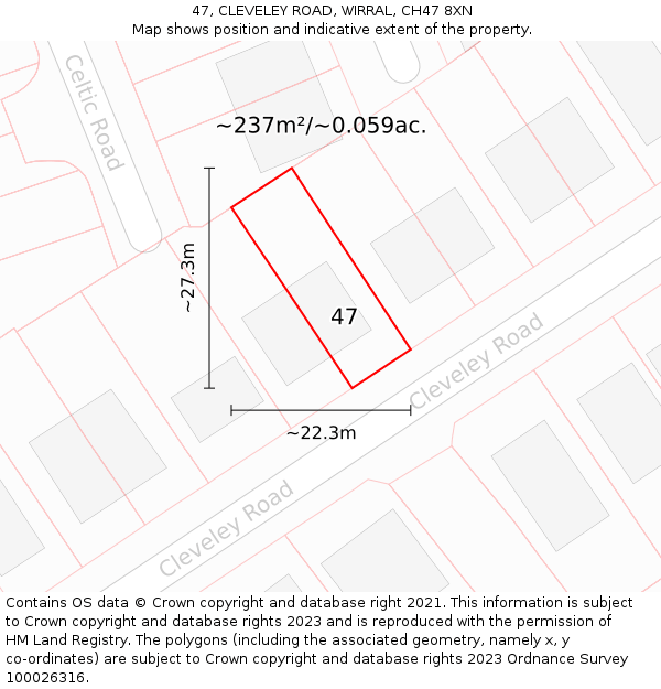 47, CLEVELEY ROAD, WIRRAL, CH47 8XN: Plot and title map