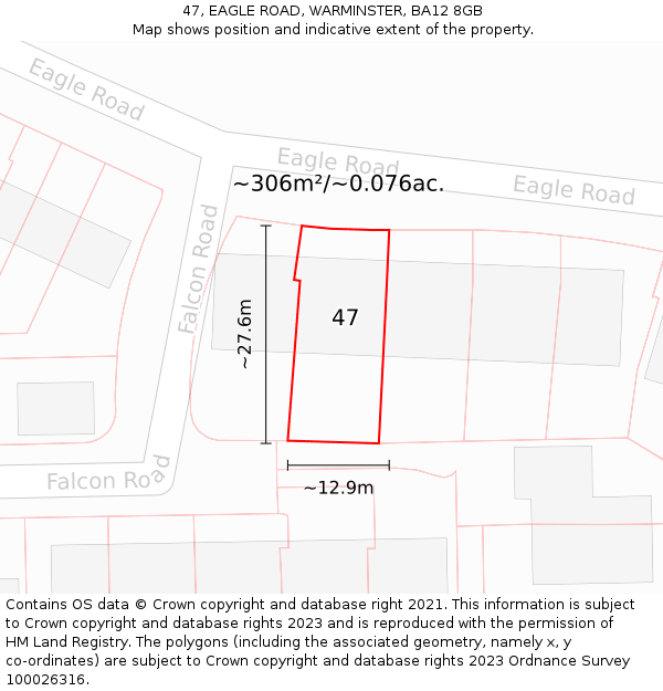 47, EAGLE ROAD, WARMINSTER, BA12 8GB: Plot and title map