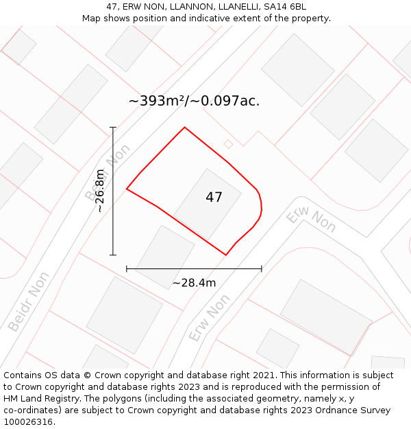 47, ERW NON, LLANNON, LLANELLI, SA14 6BL: Plot and title map