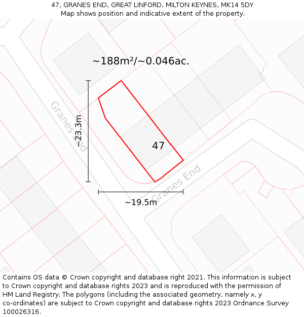 47, GRANES END, GREAT LINFORD, MILTON KEYNES, MK14 5DY: Plot and title map
