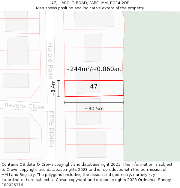 47, HAROLD ROAD, FAREHAM, PO14 2QP: Plot and title map