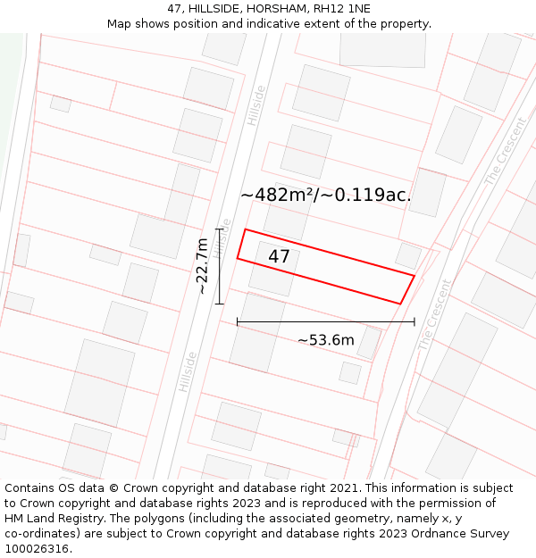 47, HILLSIDE, HORSHAM, RH12 1NE: Plot and title map