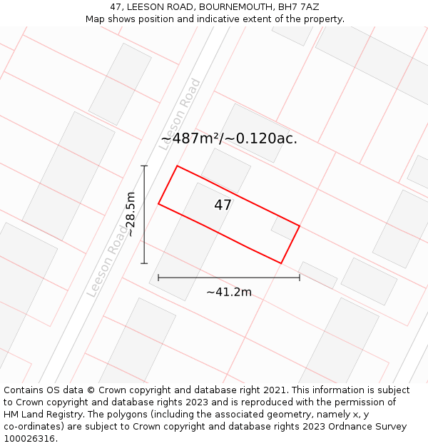 47, LEESON ROAD, BOURNEMOUTH, BH7 7AZ: Plot and title map