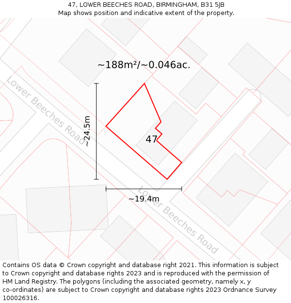 47, LOWER BEECHES ROAD, BIRMINGHAM, B31 5JB: Plot and title map