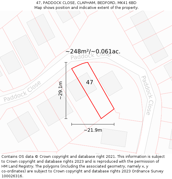 47, PADDOCK CLOSE, CLAPHAM, BEDFORD, MK41 6BD: Plot and title map