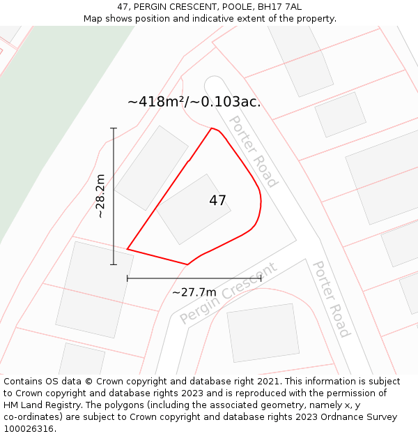 47, PERGIN CRESCENT, POOLE, BH17 7AL: Plot and title map
