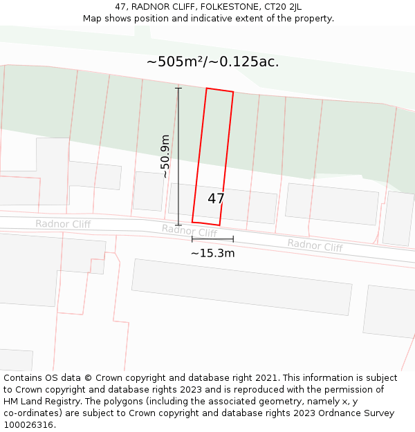 47, RADNOR CLIFF, FOLKESTONE, CT20 2JL: Plot and title map