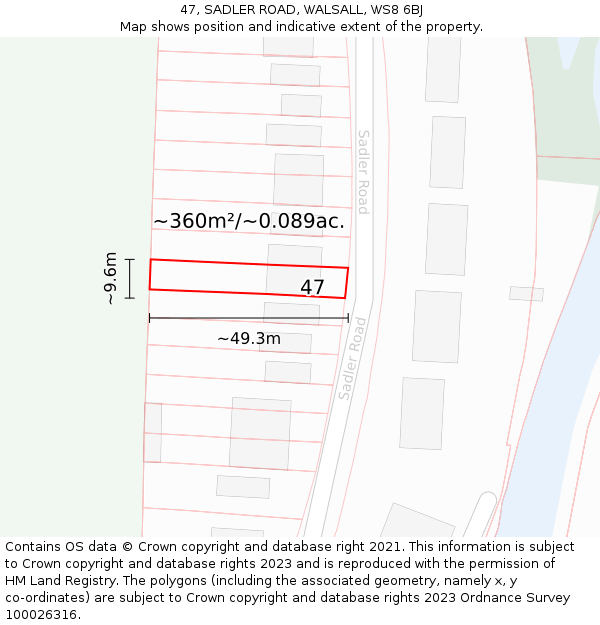 47, SADLER ROAD, WALSALL, WS8 6BJ: Plot and title map