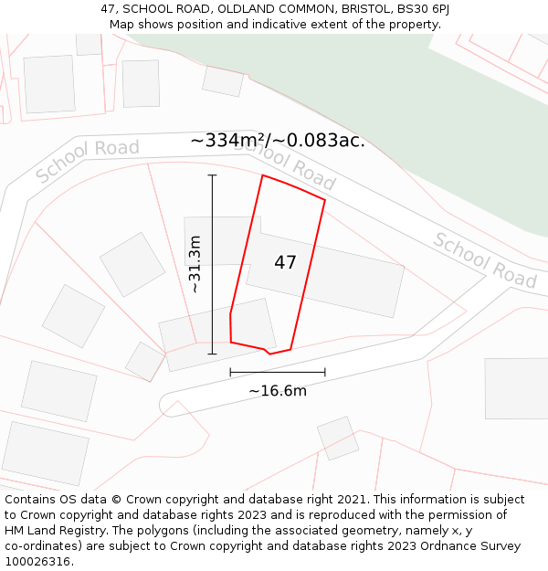 47, SCHOOL ROAD, OLDLAND COMMON, BRISTOL, BS30 6PJ: Plot and title map
