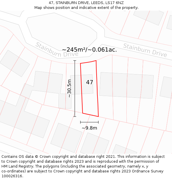 47, STAINBURN DRIVE, LEEDS, LS17 6NZ: Plot and title map