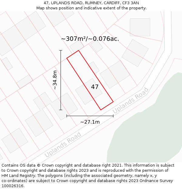 47, UPLANDS ROAD, RUMNEY, CARDIFF, CF3 3AN: Plot and title map