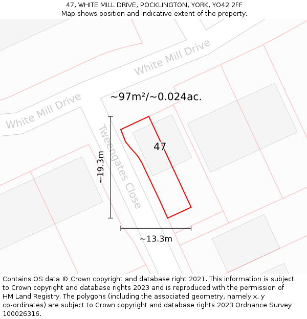 47, WHITE MILL DRIVE, POCKLINGTON, YORK, YO42 2FF: Plot and title map