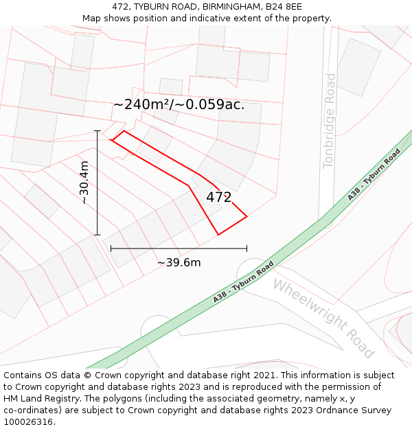 472, TYBURN ROAD, BIRMINGHAM, B24 8EE: Plot and title map
