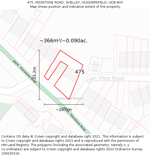 475, PENISTONE ROAD, SHELLEY, HUDDERSFIELD, HD8 8HY: Plot and title map