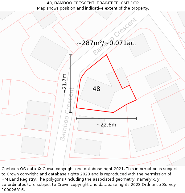 48, BAMBOO CRESCENT, BRAINTREE, CM7 1GP: Plot and title map