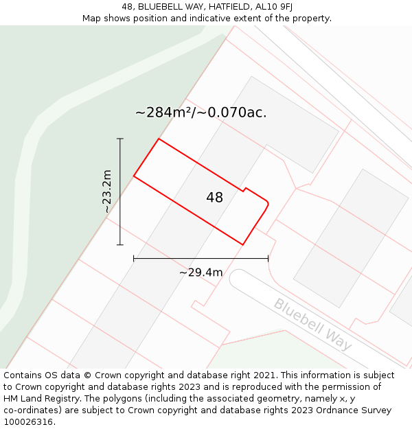 48, BLUEBELL WAY, HATFIELD, AL10 9FJ: Plot and title map