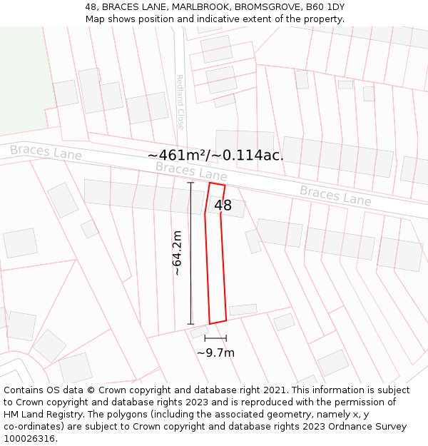 48, BRACES LANE, MARLBROOK, BROMSGROVE, B60 1DY: Plot and title map