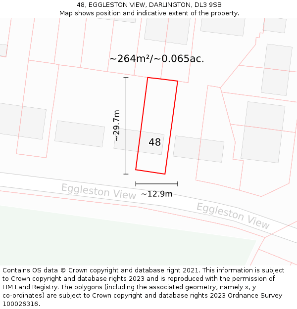 48, EGGLESTON VIEW, DARLINGTON, DL3 9SB: Plot and title map
