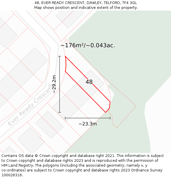 48, EVER READY CRESCENT, DAWLEY, TELFORD, TF4 3GL: Plot and title map