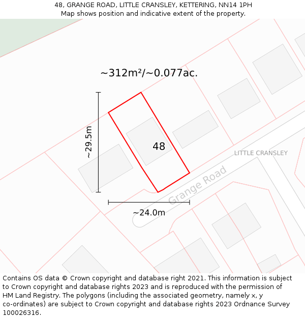 48, GRANGE ROAD, LITTLE CRANSLEY, KETTERING, NN14 1PH: Plot and title map
