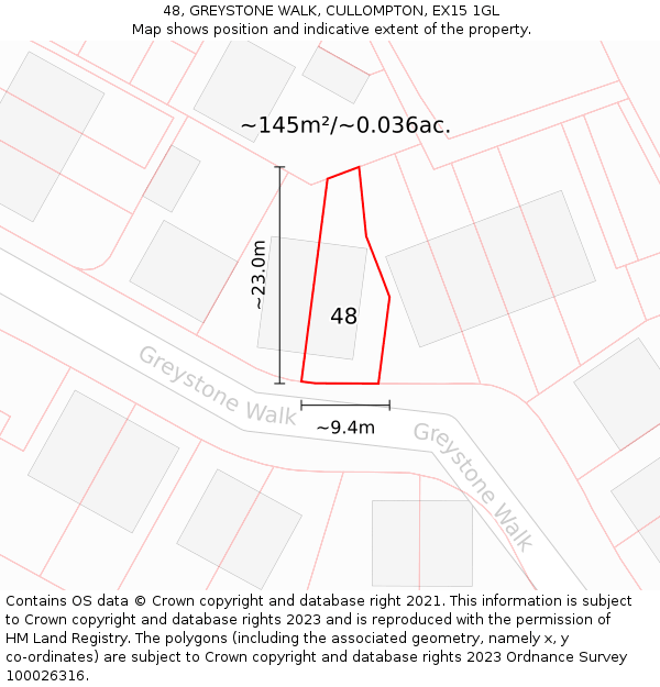 48, GREYSTONE WALK, CULLOMPTON, EX15 1GL: Plot and title map